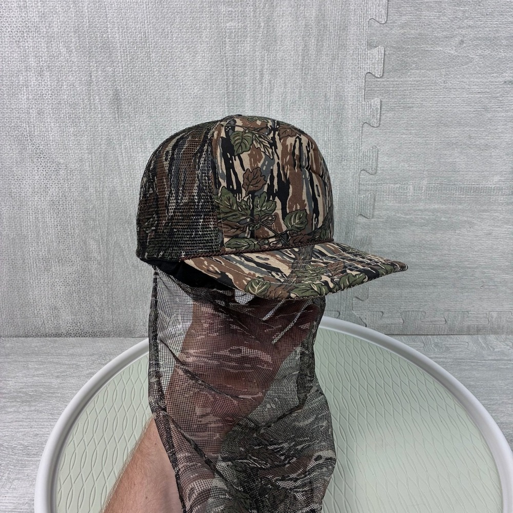 Vintage Camo Trucker Hat Cap Snapback Mosquito Net Mask Realtree Camouflage